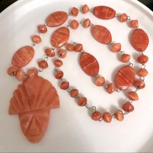 Vintage hand carved Agate/marble pendant necklace